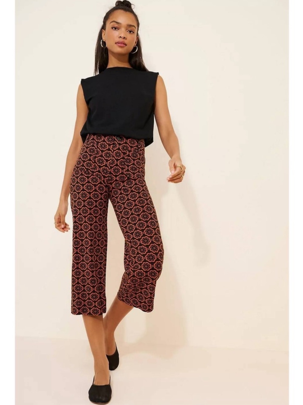 Anthropologie Maeve The Colette Floral Cropped Wide Leg Pants Size 34